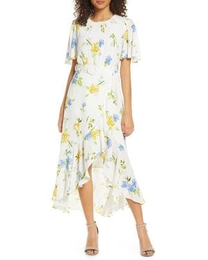 French Connection Emina Floral Asymmetrical Midi Dress - Yellow