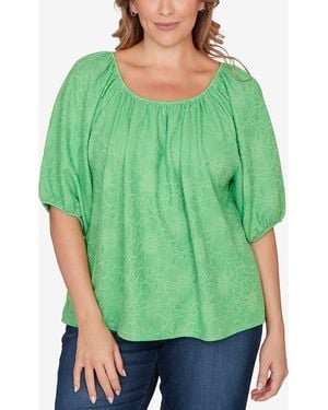 Ruby Rd. Floral Textured Knit Top - Green