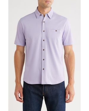 Nicoby Regular Fit Short Sleeve Piqué Button-Up Shirt - Purple