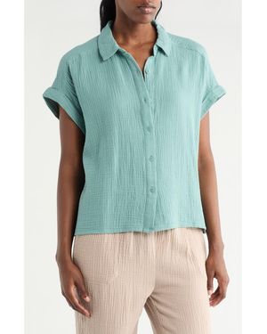 Splendid Cotton Gauze Button-Up Shirt - Green