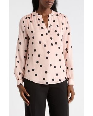 Tahari Lara Polka Dot Silk Popover Top - Pink