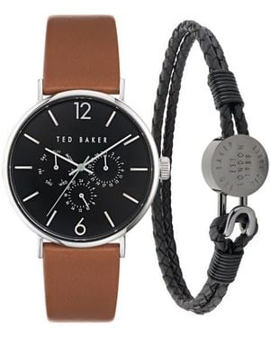 Ted Baker Phylipa Chronograph Leather Strap Watch & Bracelet Set, 41Mm - Black