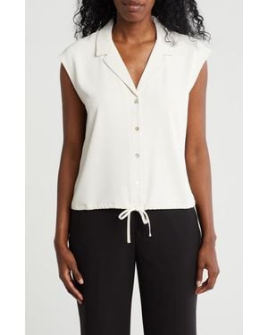 MELLODAY Drawstring Hem Sleeveless Button-Up Shirt - White