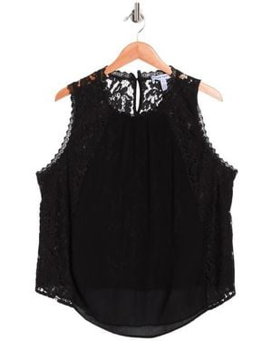 Ellen Tracy Mixed Media Sleeveless Top - Black