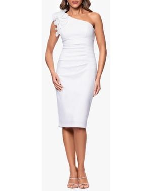 Xscape Evenings Rosette Detail One-Shoulder Cocktail Sheath Dress - White