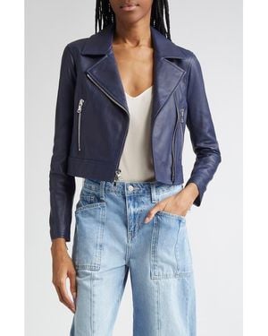 L'Agence Onna Crop Leather Biker Jacket - Blue