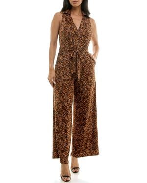 Nina Leonard Sleeveless Faux Wrap Jumpsuit - Brown