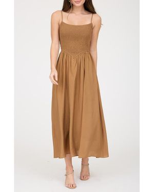 Blu Pepper Smocked Midi Dress - Brown