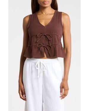 Ellen Tracy Tie Front Cotton Gauze Crop Tank - Brown