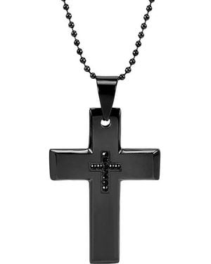 Brook and York Plate Stainless Steel Cross Pendant Necklace - Black