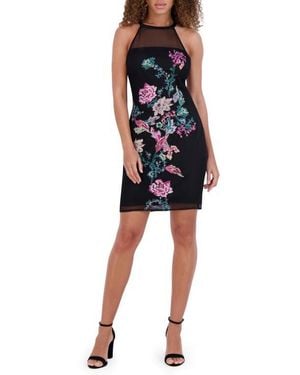 Siena Jewelry Floral Embroidered Mesh Minidress - Black