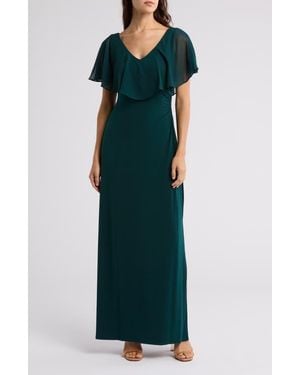 Connected Apparel Flutter Sleeve V-Neck Dress - Green