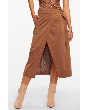 Ramy Brook Delphia Faux Suede Wrap Skirt - Brown