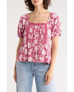 Lucky Brand Short Sleeve Pintuck Trim Top - Pink