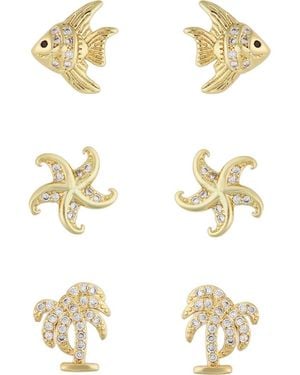 Panacea Set Of 3 Assorted Cubic Zirconia Stud Earrings - Metallic