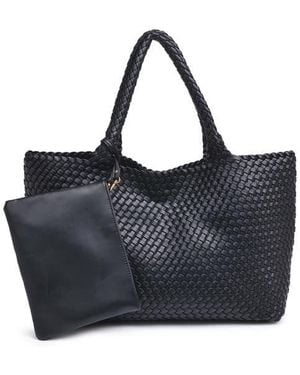 Moda Luxe Woven Unlined Tote Bag And Pouch - Black