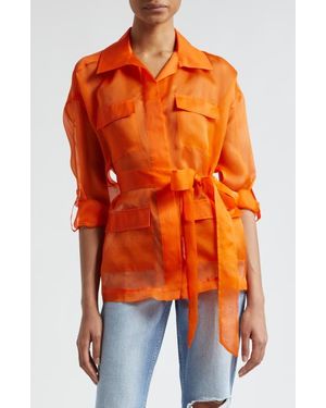 L'Agence Colson Tie Belt Silk Organza Safari Wrap Jacket - Orange