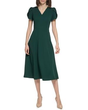 Calvin Klein Tulip Sleeve A-Line Midi Dress - Green