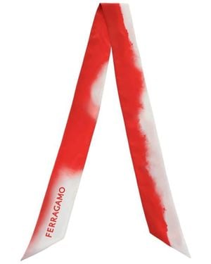 Ferragamo Tie Dye Skinny Silk Scarf - Red