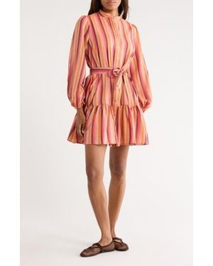 FRNCH Alizze Stripe Long Sleeve Cotton & Linen Shirtdress - Red