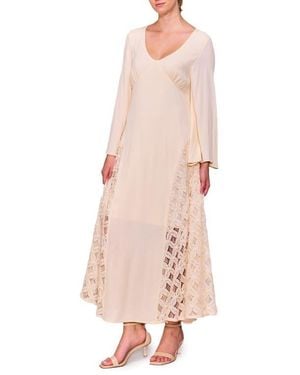 MELLODAY Long Sleeve Lace Inset Maxi Dress - Pink