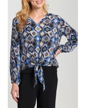 Apny Print Tie Front Top - Blue
