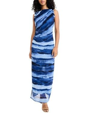 Donna Morgan Ruffle Stripe Sheath Midi Dress - Blue