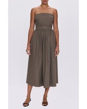 Pistola Florence Strapless Lace-Up Back Stretch Cotton Midi Dress - Brown