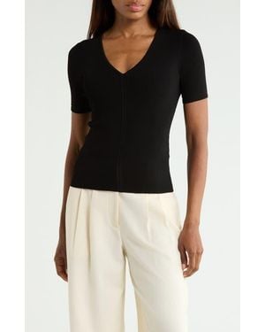 3.1 Phillip Lim Compact Rib Short Sleeve V-Neck Top - Black