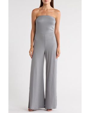 Go Couture Strapless High Slit Jumpsuit - Gray