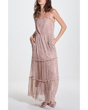 Wishlist Metallic Tiered Maxi Dress - Brown