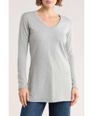 Go Couture V-Neck Tunic Sweater - Gray