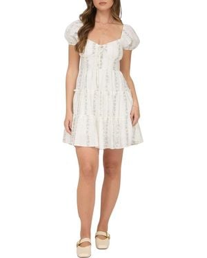 Blu Pepper Floral Print Puff Sleeve Minidress - White