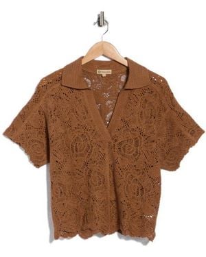 Democracy Short Sleeve Open Stitch Polo - Brown