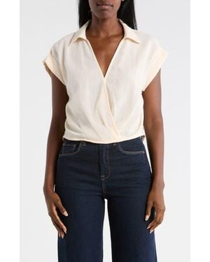 DR2 by Daniel Rainn Johnny Collar Short Sleeve Crop Top - Natural