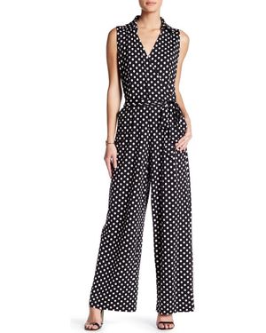 Nina Leonard Printed Sleeveless Jumpsuit - Black