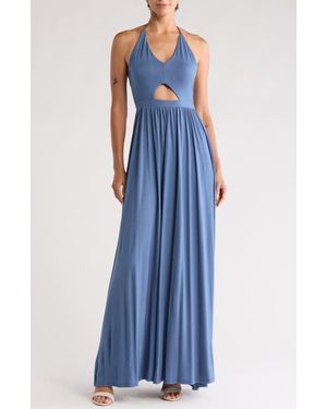 Go Couture Halter Neck Keyhole Maxi Dress - Blue