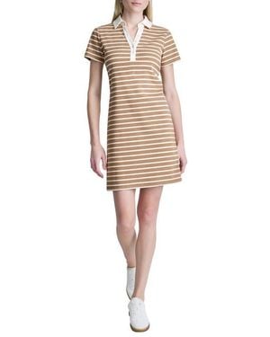 DKNY Short Sleeve Knit Polo Dress - Natural