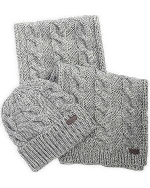 Barbour Jesmond Cable Stitch Scarf & Beanie Set - Gray