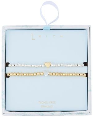 Leith Set Of 2 Bead Heart Bracelets - Blue
