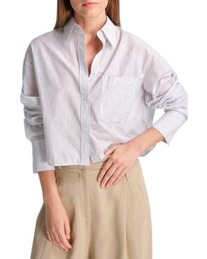 Twp Little Big Joe Stripe Cotton & Linen Crop Button-Up Shirt - White