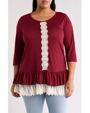 Forgotten Grace Three-Quarter Sleeve Crochet Peplum Top - Red
