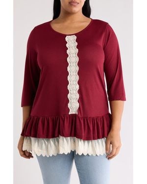 Forgotten Grace Three-Quarter Sleeve Crochet Peplum Top - Red