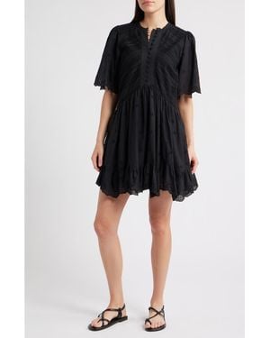 Madewell Eyelet Flutter Sleeve Cotton Minidress - Black