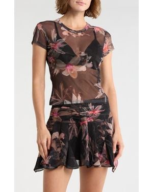 AllSaints Ellie Floral Mesh T-Shirt - Black