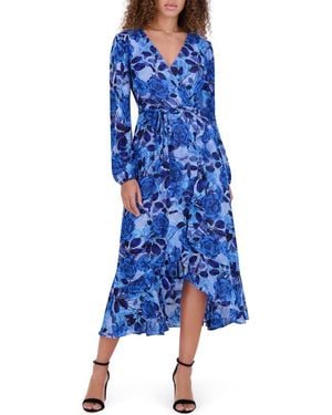 Kensie Floral Burnout Long Sleeve Midi Dress - Blue