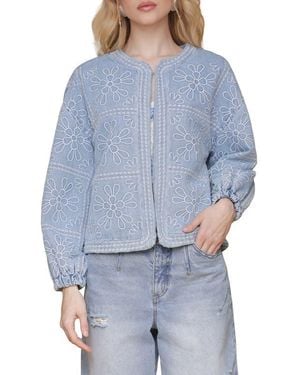 Avec Les Filles Floral Embroidered Crop Barn Jacket - Blue