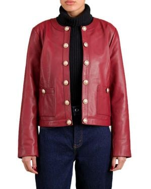 Bagatelle Genuine Leather Collarless Lady Jacket - Red