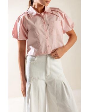 FREEMARKET Puff Sleeve Cotton Top - Pink