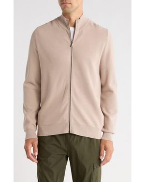 Tahari Full Zip Jersey Sweater - Natural
